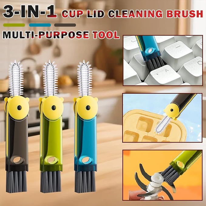 3 in 1 Cup Lid Cleaning Brush, Multifunctional Crevice Cleaning Brush for Water Bottle Insulated Cup Pacifier Tumbler Lid Groove Narrow Space Detail Cleaner Home Kitchen Gadgets(3 PCS)