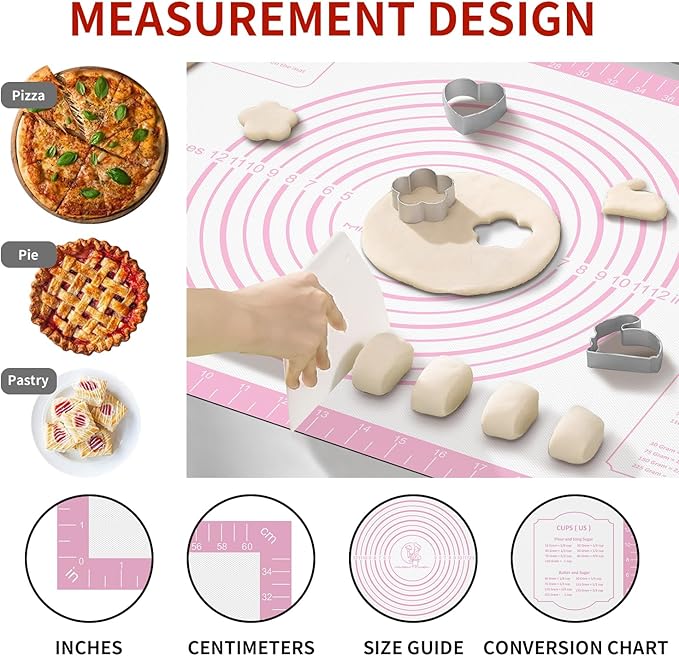 Silicone Pastry Mat for Dough Rolling, Extra Large Silicone Baking Mat with Measurements, Baking sheet for Cookies Fondant Pie Crust, Countertop Protector - Image 2
