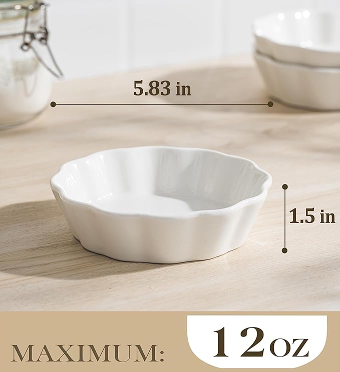 Mini Baking Dish Set, 12 oz Ramekins for Oven, Small Casserole Dishes, Individual Ceramic Baking Dishes for Creme Brulee, Pot Pie, Dessert & Lasagna, Oven Safe, Set of 6
