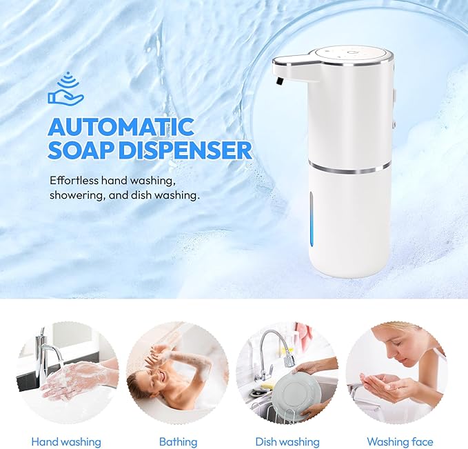 Automatic Soap Dispenser Touchless,Liquid Hand Soap Dispenser 12.8oz USB 4levels Adjustable Dispenser Electric Wall Mounted Smart for Bathroom and Kitchen Dish Soap，Easy for Toddlers(White) - Image 8