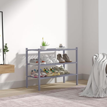 ROMGUAR CRAFT 3 Tier Bamboo Shoe Rack for Closet Free Standing Wood Shoe Shelf Storage Organizer for Entryway Small Space Stackable 27"x11"x20" (Grey) - Image 7