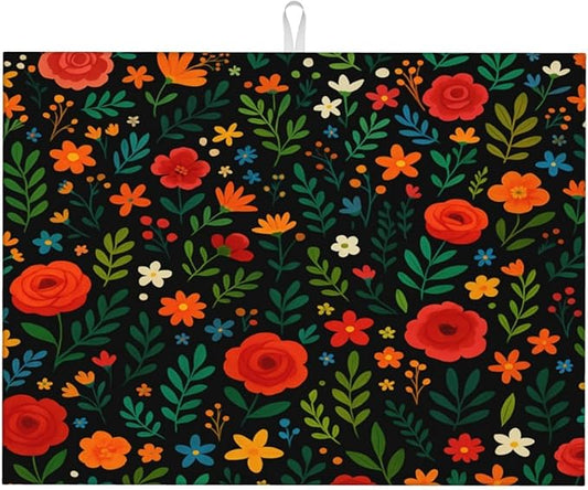 Garden wildflowers Dish Drying Mats for Kitchen Counter, Large 18"x24" Dish Mats for Drying Dishes, Microfiber Absorbent Dish Drying Pad Rack Mat Kitchen Decor Reusable Washable