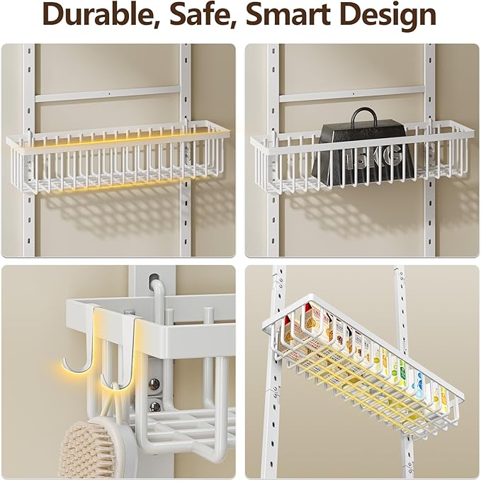 POKIPO 9 Tier Over The Door Pantry Organizer, 2 in 1 Wall Mount or Hanging Spice Rack with Adjustable Deep Basket, Heavy-Duty Seasoning Organizer and Storage for Kitchen Cabinet Closet Bathroom - Image 4