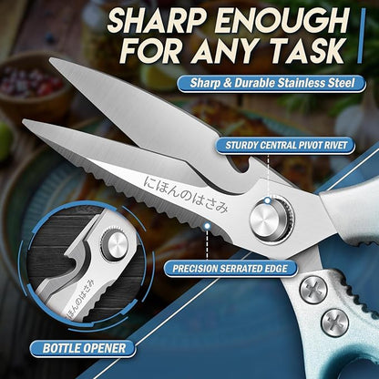 TIJERAS Kitchen Scissors Set Blue - Stainless Steel Kitchen Shear, Sharp Meat Scissors Dishwasher Safe, Heavy Duty Poultry Shears, Japanese Cooking Scissor for Food, Chicken,Turkey, Christmas Gifts - Image 4