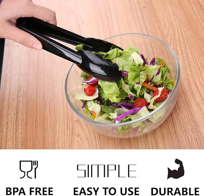 24 Pieces Disposable Serving Tongs, 9" Heavy-Duty Plastic Utensils, BPA-Free, Scalloped Grip Salad Tongs, Perfect for Buffets, BBQ, Parties & Catering, Black - Image 7