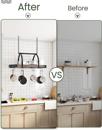 CHOEZON Hanging Pot Rack, Pot Hanger for Kitchen, Ceiling Mounted Pot Holder, Cookware Organizer with 12 S-Shaped Hooks, for Pot, Pan Storage, Space-Saving, Greige and Black TPR08BGC1 - Image 6