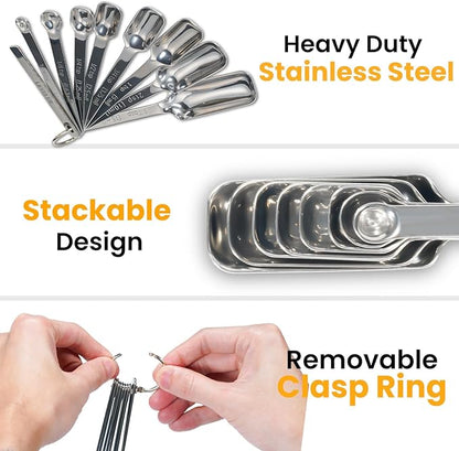 23 Pcs Stainless Steel Measuring Spoons Set with Leveler, Metal Round & Rectangular Spoons plus 5 Mini Teaspoons for Precise Cooking and Baking, Standard Sizes with Clear Engraved Markings - Image 6