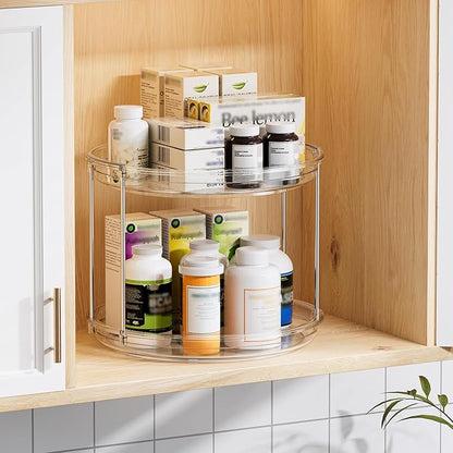 LAMU 2 Pack 2 Tier Lazy Susan Turntable Organizer 10.6'' Rotating Spice Rack Organization for Cabinet, Kitchen, Pantry, Countertop, Bathroom, Vanity, Medicine Cabinet Organizer, Clear - Image 7