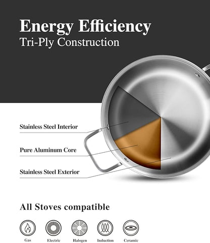 VocVoi Stainless Steel Pan, 12 Inch Frying Pan, PFOA & PTFE Free, Non Toxic Skillet, Dishwasher & Oven Safe, Induction Compatible, Ceramic & Gas Cooktops - Image 8