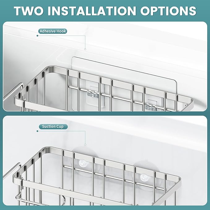 StorageRight 4-in-1 Sponge Holder for Kitchen Sink, Sink Caddy Organizers and Storage with Adhesive Hook & Suction Cups, Rustproof Kitchen Sink Organizer for Home Decor - Silver - Image 4