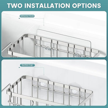 StorageRight 4-in-1 Sponge Holder for Kitchen Sink, Sink Caddy Organizers and Storage with Adhesive Hook & Suction Cups, Rustproof Kitchen Sink Organizer for Home Decor - Silver - Image 4
