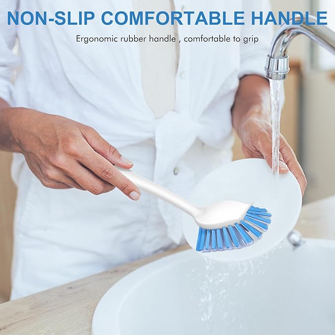 SetSail Dish Brush with Handle, 2 Pack Stiff Bristles Dish Scrubber with Built-in Scraper Dish Scrub Brushes for Cleaning Dishes, Pots and Pans, Kitchen Sink - Image 7