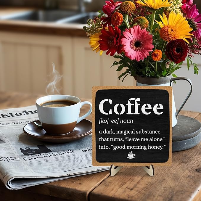 Vintage Coffee Bar Wooden Plaque Desk Sign, Farmhouse Wood Plaque Tabletop Decor for Cafe Bar Kitchen Office,Coffee Station Accessories 5.9x5.9Inch - Image 6
