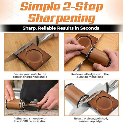 4 Angles High Carbon Stainless Steel Rolling Knife Sharpener with 400, 1000 & 3000 Replacement Discs - Blunt Knife Sharpening Kit with 15°, 18°, 20°, and 22° Sharpening for Kitchen & Chef's Knives - Image 5