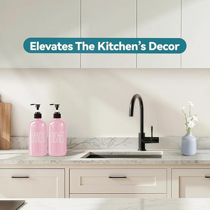 COHOSEGE Glass Soap Dispenser Set 2 Pack,16 Oz Dish Soap Dispenser for Kitchen Sink,Pink Kitchen Accessories and Kitchen Decor,Pink Decorations and Kitchen Utensils for Kitchen - Image 4