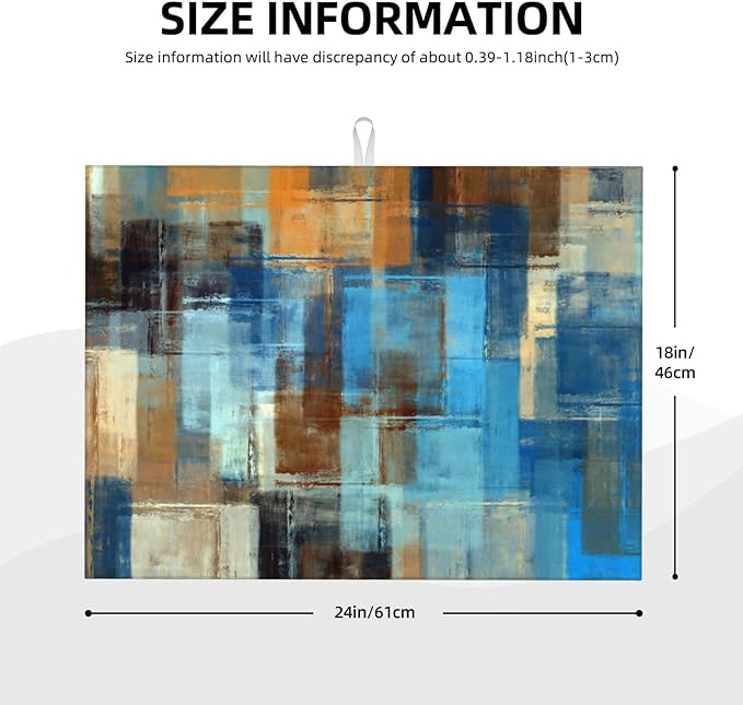 Modern Abstract Art Dish Drying Mat Blue Brown Gradient Painting Geometric Drying Rack Pad Countertop Dishes Ultra Absorbent Microfiber Kitchen Counter Mat 18x24 Inch