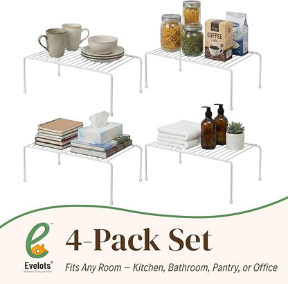 Evelots Kitchen Cabinet Wire Shelf Organizer/Rack - 4 Pack Sturdy Metal Shelf Risers - Double Your Counter Space - Great for Kitchen, Freezer, Pantry and Bathroom - Rustproof - White - Image 7