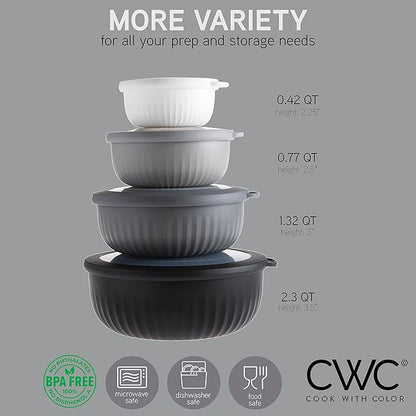 COOK WITH COLOR Prep Bowls with Lids- Wide and Deep Nesting Plastic Small Mixing Bowl Set with Lids, 8 Piece Set - Wide Bowls, Black/White - Image 2