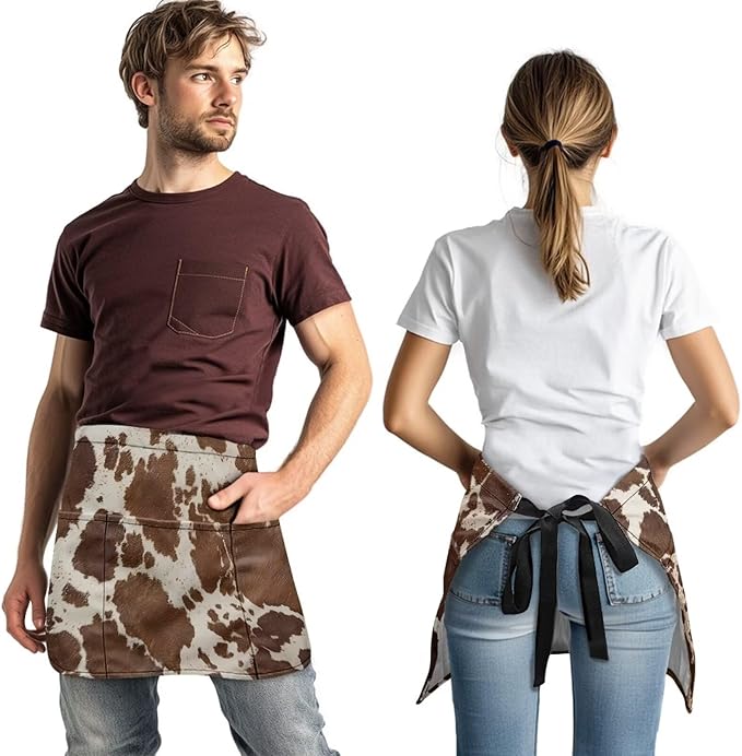 Server Apron with 3 Pockets, Waterproof Oil Waitress Waiter Half Apron for Restaurant Hotel Kitchen Cafe