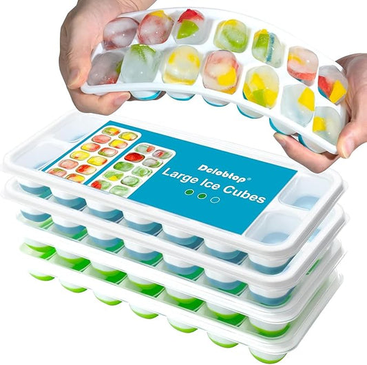 Ice Cube Trays for Freezer - 4 Pack 56 Cubes(1.7" x 1.2"), Easy Release Silicone Bottom+ PP Frame Ice Trays with Spill-Resistant Lids, Stackable, BPA-Free – for Cocktails, Coffee & Everyday Drinks by DclobTop