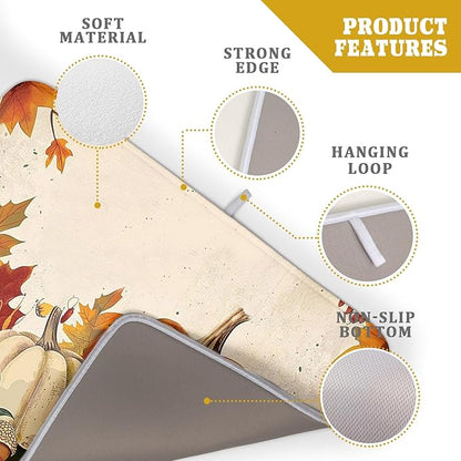 Happy Thanksgiving Day Harvest Dish Drying Mat for Kitchen Counter,Sunflower Maple Leaves Pumpkin Drying Mat 18 x 24 Inch with Absorbent Reversible Microfiber Dish Drying Pad for Coffee Bar - Image 4
