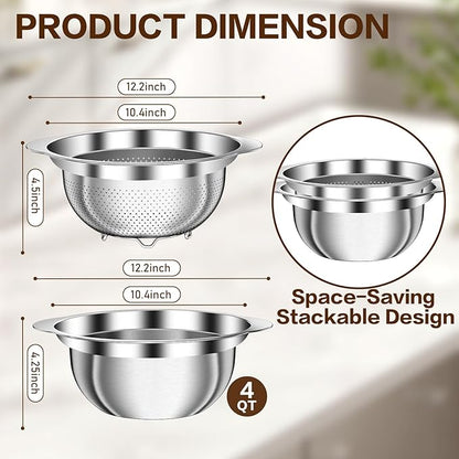 Colander, Strainer Bowl, Stainless Steel Colander, Rice Washing Bowl, Pasta Strainer & Vegetable Washer, Kitchen Strainer with Mixing Bowl for Draining, Food Prep, Dishwasher Safe, 4QT - Image 7