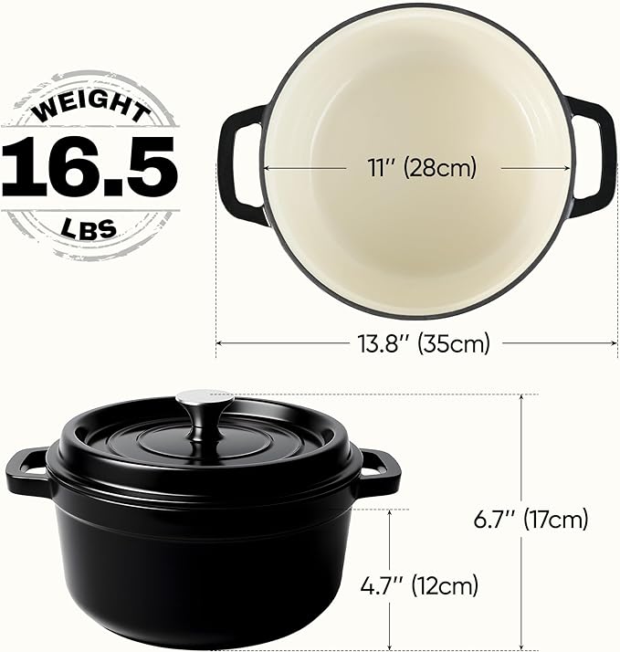 6.5 Quart Dutch Oven Pot with Lid, Non Stick Enameled Cast Iron Dutch Oven for Bread Baking, Heavy-Duty, Oven Safe Ceramic Cookware Up to 500°F for Baking, Braising, Stews, Roasting, Black - Image 4