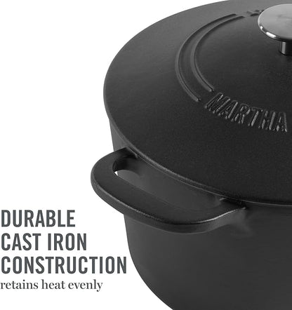 MARTHA STEWART Gatwick 7-Quart Enamel Cast Iron Dutch Oven Pot with Lid – Matte Black – Durable Heavy-Duty Dutch Oven for Slow Cooking, Braising & Baking - Image 8