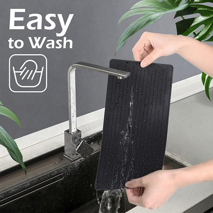 GeeRic Dish Drying Mats, Heat-resistant Silicone Mat for Kitchen Counter, Non-Slip Dish Dry Mat Dishwasher Safe Medium, Black