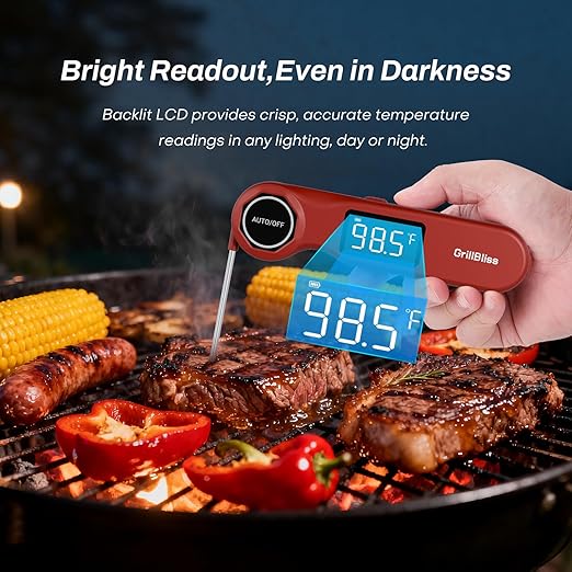 Instant Read Meat Thermometer, GrillBliss USB-C Rechargeable Digital Food Thermometer with 0.5s Fast Read & ±0.5℉ Accuracy, VA LCD Display, Cooking Thermometer for BBQ, Grill, Candy, Brewing - Image 6