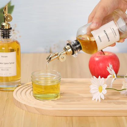 VOISEN Olive Oil Dispenser Bottle for Kitchen, Glass Oil Bottle Set of 6, Coffee Syrup Dispenser,Glass Oil Container with Metal Pourer,Funnel,56 Waterproof Labels - Image 5