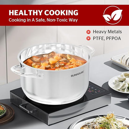 SUNHOUSE Stainless Steel Stock Pot - 16 Quart Heavy-Duty Induction Cooking Pot with Visible Lid for Pasta, Soup, Spaghetti - Nonstick Thick-Bottom Deep Stockpot for Canning, Boiling, and Simmering - Image 4
