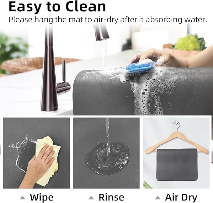 LOPNUR Kitchen Dish Drying Mat, 24"x16" Large Dish Drying Mats for Kitchen Counter, Diatomite Coffee Mat, Super Absorbent Dish Drying Pad, Heat Resistant Mat with Anti-slip Rubber Backed, Grey - Image 9