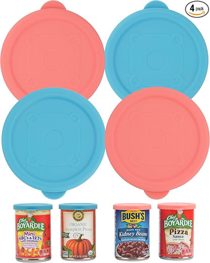 4PCs 3-inch/7.5cm Silicone Can Lids for Chef Boyardee | Van Camp's | Goya | Bush's Best | Farmer's Market Can, Can Cover for Canned Good, Can Toppers, Freezer Dishwasher Safe (Can NOT Included)