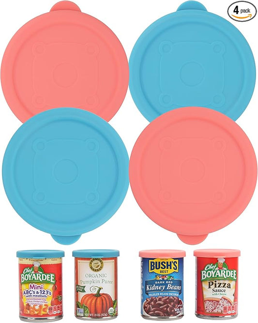 4PCs 3-inch/7.5cm Silicone Can Lids for Chef Boyardee | Van Camp's | Goya | Bush's Best | Farmer's Market Can, Can Cover for Canned Good, Can Toppers, Freezer Dishwasher Safe (Can NOT Included)