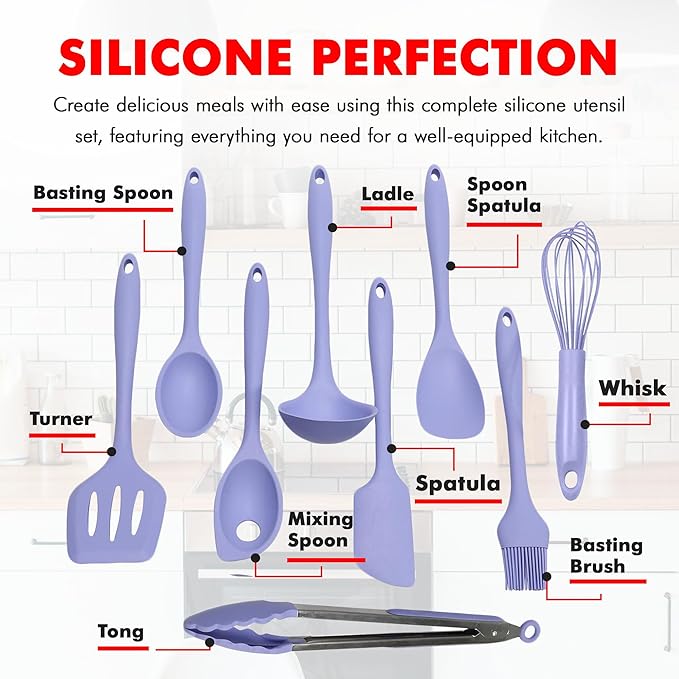 Chef Craft - Premium Silicone Kitchen Tools and Utensils Set, Non-Scratch, Withstands Temperatures up to 450°F, BPA-Free, 9 Piece Cooking Utensils Set, Pastel Blue - Image 4