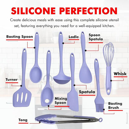 Chef Craft - Premium Silicone Kitchen Tools and Utensils Set, Non-Scratch, Withstands Temperatures up to 450°F, BPA-Free, 9 Piece Cooking Utensils Set, Pastel Blue - Image 4