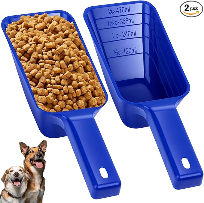 2 Cup Dog Food Scoop(2 Pack), Plastic Pet Food Scoop with Measuring Lines for Accurate Pet Food Portions,Dishwasher Safe (Blue) by Aosnare