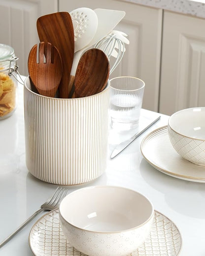 getstar Large Utensil Holder for Kitchen Counter,7.2" Vintage Ceramic Utensils Crocks Utensil Organizer for Spatula Farmhouse Kitchen Decor - Image 6