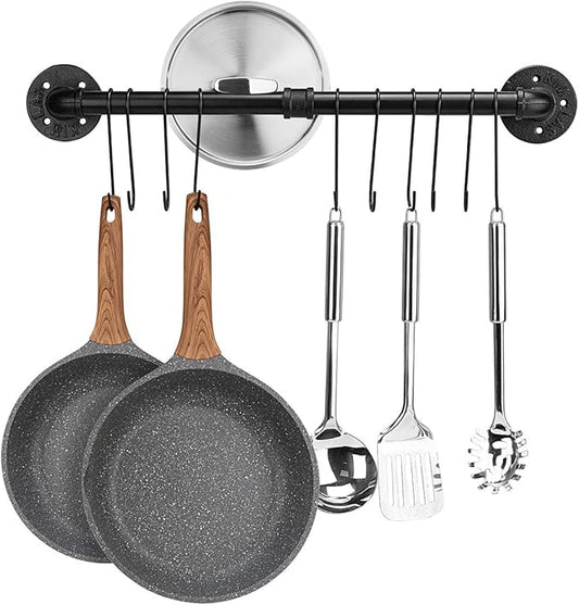 Toplife 23.7 inch Pot Rack, Kitchen Wall Mounted Detachable Pan Lid Utensils Organizer Hanging Rail with 10 Hooks, Black by Toplife