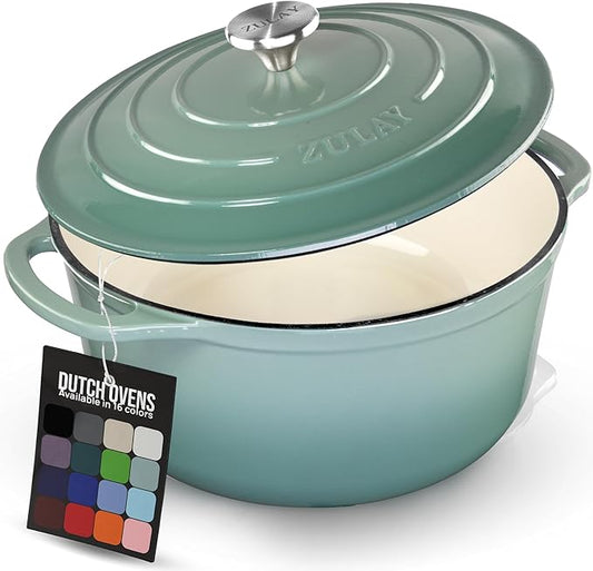 Zulay Kitchen 6 Quart Enameled Cast Iron Dutch Oven Pot with Lid – Premium Durability & Oven Safe up to 500°F – Heavy Duty Cookware Perfect for Bread Baking, Stews, Braising & Roasting - Aventurine by ZulayKitchen