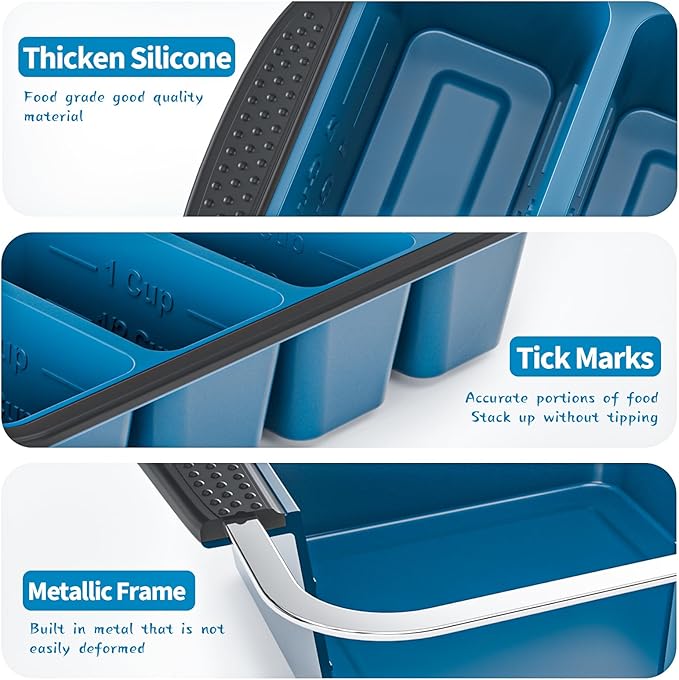 GORCI Silicone Freezer Tray With Lid, 8 Large 1 Cup Soup Freezer Molds, Soup Freezer Container for Meal Prepping, Large Ice Cube Tray， Perfect for Storing Leftovers, Sauces, Lasagna, 2-Pack - Image 7
