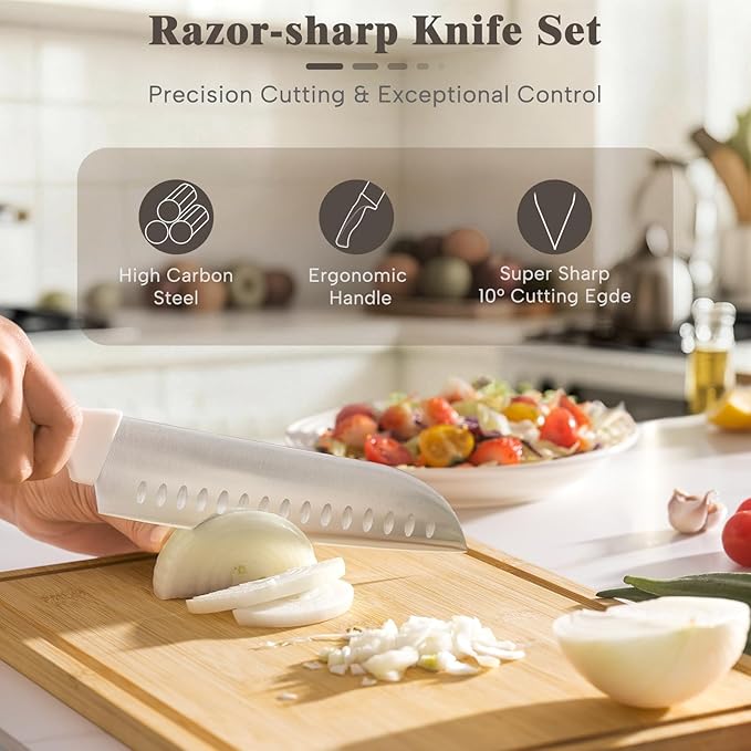 Knife Set, Astercook 22-Piece Kitchen Knife Set with Block & Built-in Sharpener, Ultra-Sharp High Carbon Stainless Steel Knives, Dishwasher Safe, Ergonomic Anti-slip Handle, Mothers Day Gifts