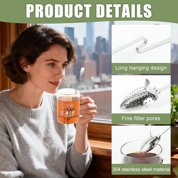 Tea Infuser Spoon for Loose Leaf Tea - Stainless Steel with Long Handle and Fine Mesh Filter, Reusable Easy to Clean Tea Accessories for Tea Lovers (Silver)
