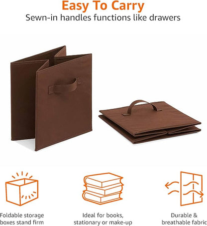 Amazon Basics Collapsible Fabric Storage Bins with Handles, Cube Organizer, Lightweight Fabric, 10.5"x10.5"x11", Brown, 6-Pack - Image 4