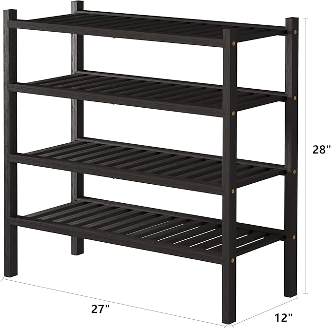 ROMGUAR CRAFT 4 Tier (Thick) Bamboo Shoe Rack for Closet Free Standing Wood Shoe Shelf for Entryway Small Space Stackable 27"x12"x28" (Black Brown) - Image 3