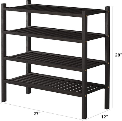 ROMGUAR CRAFT 4 Tier (Thick) Bamboo Shoe Rack for Closet Free Standing Wood Shoe Shelf for Entryway Small Space Stackable 27"x12"x28" (Black Brown) - Image 3
