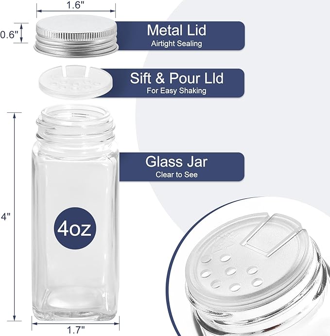 AOZITA Spice Rack Organizer with 28 Empty Spice Jars with Silver Lids, Funnel, Labels - Seasoning Organizer for Countertop, Cabinet, Kitchen, Pantry - Image 3