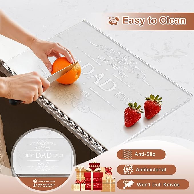 Dad Gifts from Daughter Son - Engraved Best Dad Ever Acrylic Cutting Board with Counter Lip, Cooking Gift for Father Daddy Christmas Birthday Presents Clear Countertop Protector Kitchen Decor - Image 6
