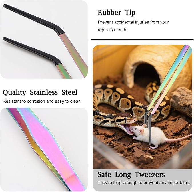 OLIISS Reptile Feeding Tongs with Rubber Tip - 15" Extra Long Tweezers for Aquariums & Crafts - Stainless Steel Feeder Tools for Bearded Dragons & Lizards - Terrarium Tank Supplies - 2 Pack - Image 3